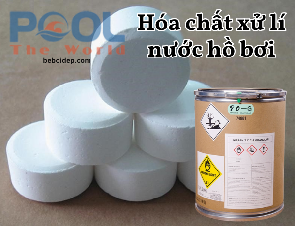 Khử trùng hồ bơi nhiều tạp chất bằng TTCA Japan 90% hạt