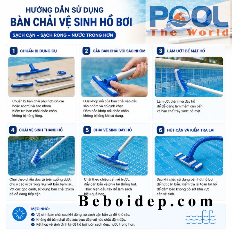 Bàn Chải Hồ Bơi 25cm Hay 45cm? Chọn Kích Thước Nào Để Chà Hồ Dễ Hơn?