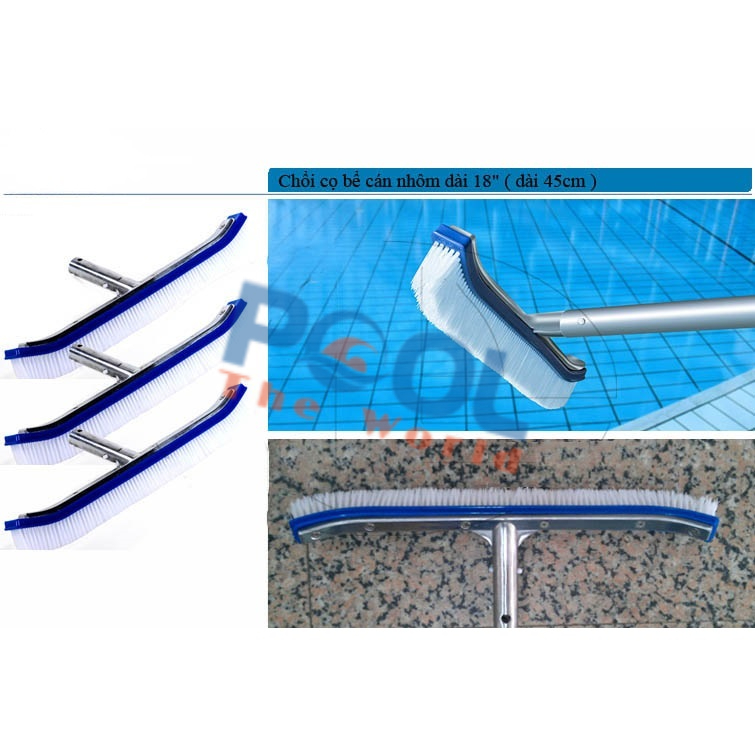 Cách đánh sạch màng nhớt vách sâu nhờ sào nhôm 7m và bàn chải dùng cho hồ bơi