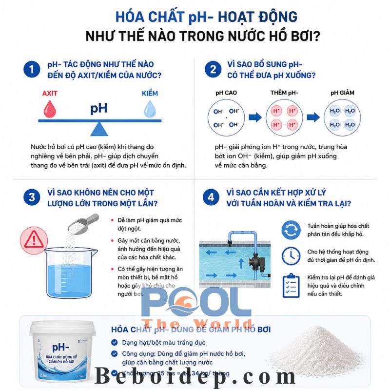 pH Hồ Bơi Quá Cao Phải Làm Sao? Khi Nào Nên Dùng Hóa Chất pH- Để Điều Chỉnh Nước?