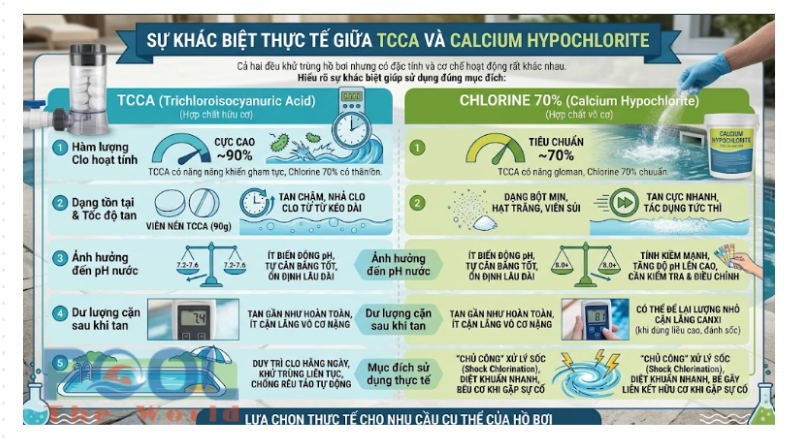 So Sánh Chi Tiết TCCA và Chlorine 70%: Nên Dùng Loại Nào Cho Hồ Bơi Của Bạn? 