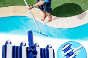Tối ưu thời gian vệ sinh hồ bơi với bàn hút đáy 8 bánh chổi cọ 2 đầu xanh dương